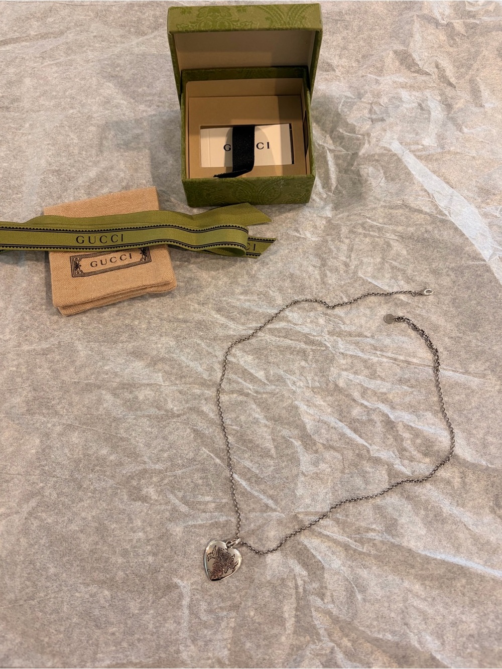 Gucci Silver Heart Charm Necklace